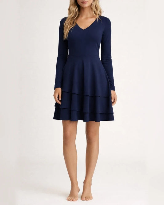 Women's Party Dress Black Dress Black Red Wine Dark Blue Long Sleeve Pure Color Ruffle Fall Spring V Neck Winter Dress Fall Dress Slim 2022 S M L XL XXL | JRSEE:3eb6cc6f-d72c-4a9a-a074-67c346689370