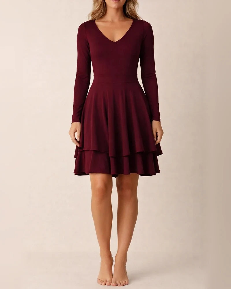 Women's Party Dress Black Dress Black Red Wine Dark Blue Long Sleeve Pure Color Ruffle Fall Spring V Neck Winter Dress Fall Dress Slim 2022 S M L XL XXL | JRSEE:a7561b9a-d9b5-4b37-9f00-7d56f459cafd
