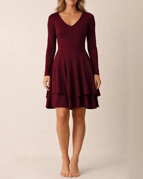 Women's Party Dress Black Dress Black Red Wine Dark Blue Long Sleeve Pure Color Ruffle Fall Spring V Neck Winter Dress Fall Dress Slim 2022 S M L XL XXL | JRSEE:a7561b9a-d9b5-4b37-9f00-7d56f459cafd