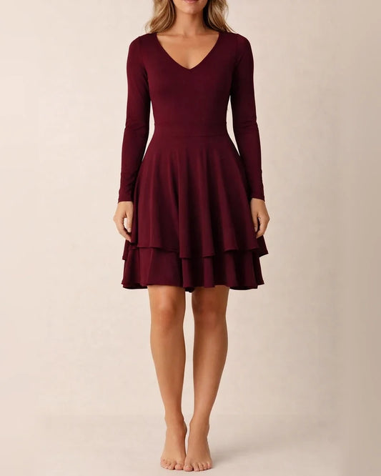 Women's Party Dress Black Dress Black Red Wine Dark Blue Long Sleeve Pure Color Ruffle Fall Spring V Neck Winter Dress Fall Dress Slim 2022 S M L XL XXL | JRSEE:a7561b9a-d9b5-4b37-9f00-7d56f459cafd