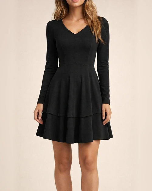 Women's Party Dress Black Dress Black Red Wine Dark Blue Long Sleeve Pure Color Ruffle Fall Spring V Neck Winter Dress Fall Dress Slim 2022 S M L XL XXL | JRSEE:89b799b8-12ee-473f-88a8-fbe7911c2c56