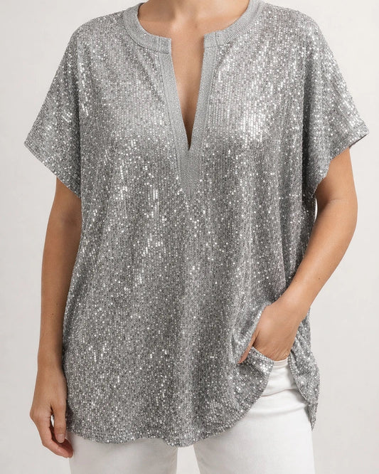 Women's Plus Size Curve Tops Blouse Shirt Plain Sequins Half Sleeve V Neck Daily Vacation Spring Summer Gold | JRSEE:afde83ad-e4e0-4893-81c3-4a8c69ff09c1