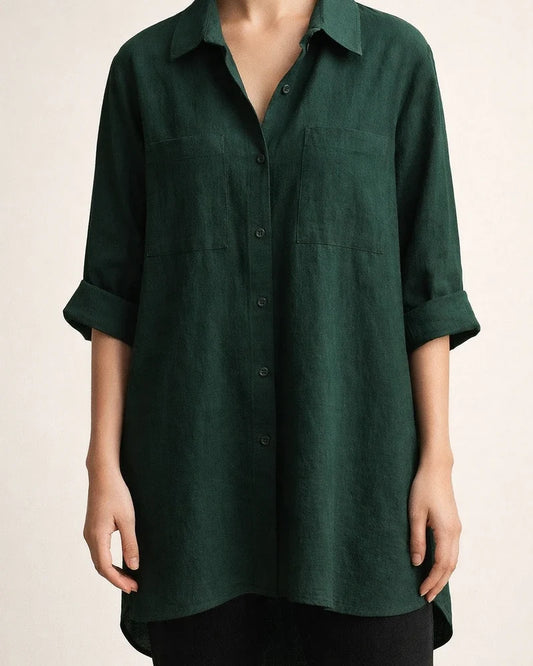 Women's Plus Size Curve Tops Blouse Shirt Solid Color Pocket Button 3/4 Length Sleeve Shirt Collar Basic Daily Washable Cotton Fabric Fall Spring Green White | JRSEE:d58bfa9f-793c-4f03-9b19-b5c415fc41e0