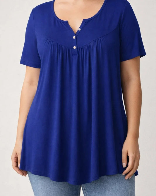Women's Plus Size Tops T shirt Tee Solid Color Button Short Sleeve Crew Neck Basic Casual Daily Weekend Polyester Spring Summer Green Black | JRSEE:a0b15640-8df6-481d-820f-4d0e538a9245