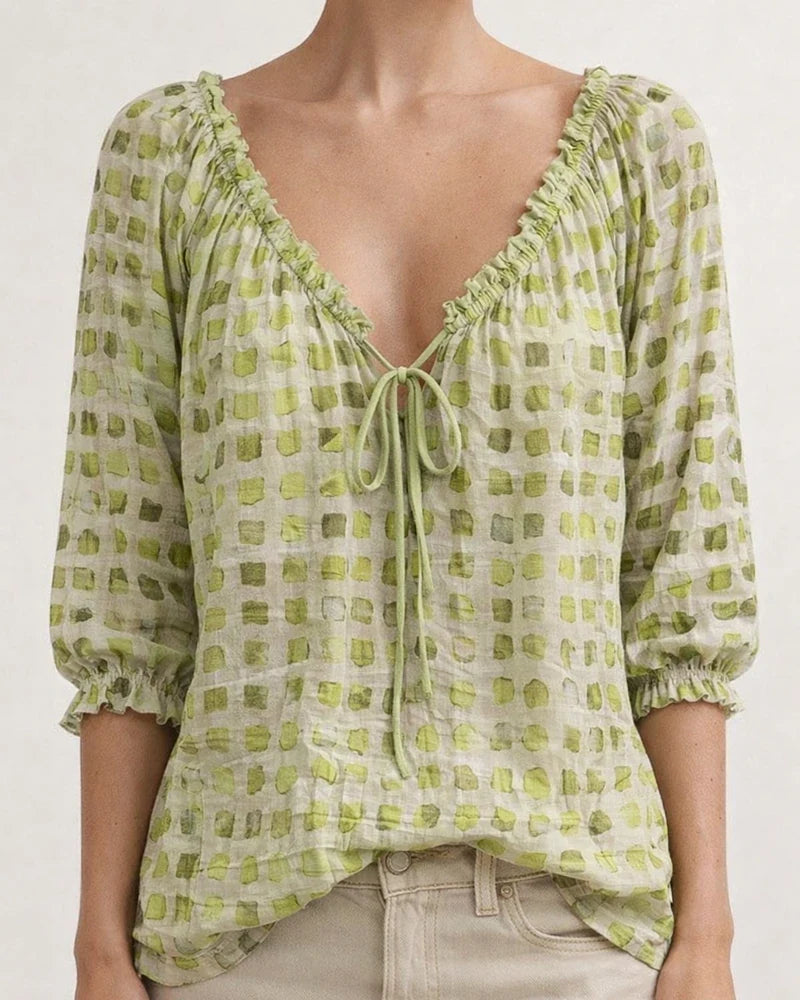 Women's Polka Dot Ethnic-Style Summer Casual Fashion Print V-neck Shirt | JRSEE:ce228bf5-cf92-49e3-89de-9cc3117c27bb