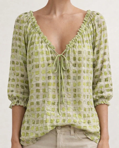 Women's Polka Dot Ethnic-Style Summer Casual Fashion Print V-neck Shirt | JRSEE:ce228bf5-cf92-49e3-89de-9cc3117c27bb