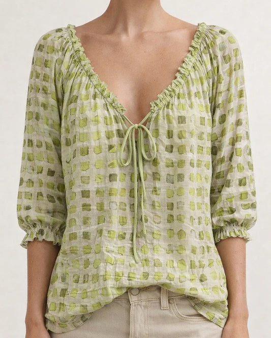 Women's Polka Dot Ethnic-Style Summer Casual Fashion Print V-neck Shirt | JRSEE:ce228bf5-cf92-49e3-89de-9cc3117c27bb