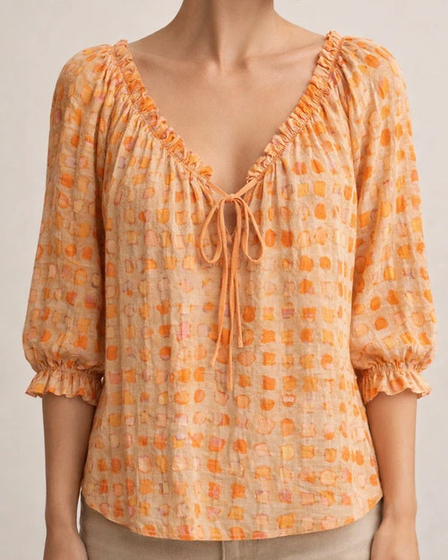 Women's Polka Dot Ethnic-Style Summer Casual Fashion Print V-neck Shirt | JRSEE:50722bcf-1736-4b63-86d1-1613d0faae1b