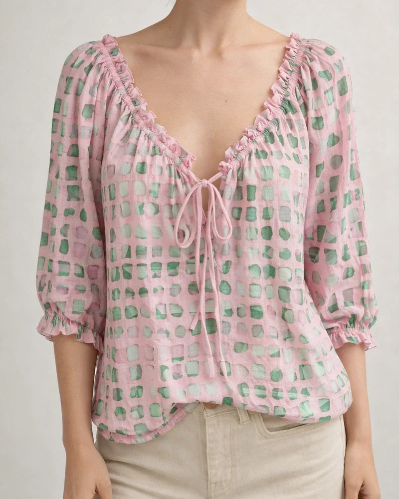 Women's Polka Dot Ethnic-Style Summer Casual Fashion Print V-neck Shirt | JRSEE:1b869128-e522-495e-b8c1-c09d68386451