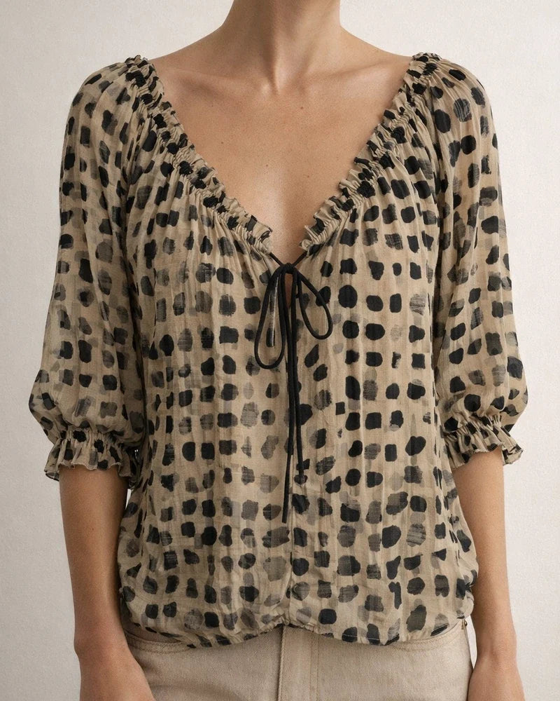Women's Polka Dot Ethnic-Style Summer Casual Fashion Print V-neck Shirt | JRSEE:4eaf15b0-6ca1-4002-aa24-2d88debaf34a
