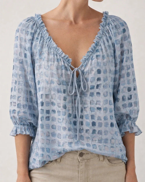 Women's Polka Dot Ethnic-Style Summer Casual Fashion Print V-neck Shirt | JRSEE:81bbfbb3-06d5-4096-81b8-84ee6864bc37