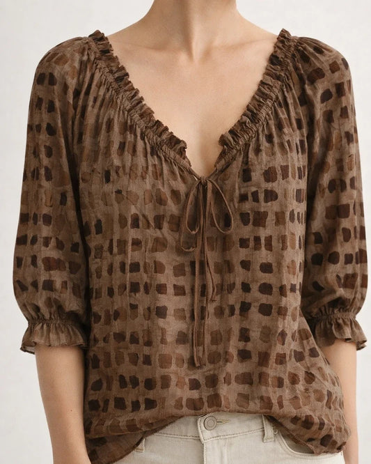 Women's Polka Dot Ethnic-Style Summer Casual Fashion Print V-neck Shirt | JRSEE:49f86086-f861-455c-83be-35d837673413