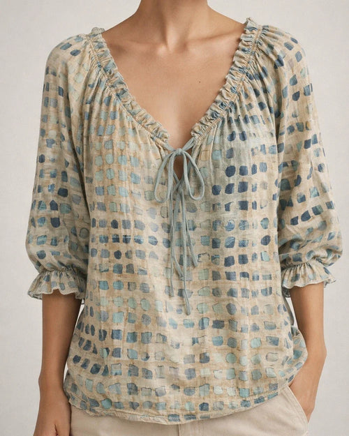Women's Polka Dot Ethnic-Style Summer Casual Fashion Print V-neck Shirt | JRSEE:5daeaad8-dff6-4db1-a43b-52ac05243f0d