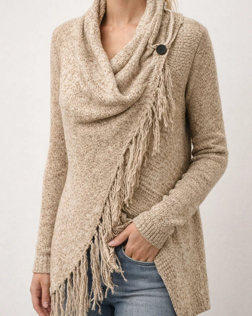 Women's Poncho Sweater Jumper Knit Tunic Tassel Knitted Solid Color Crew Neck Basic Stylish Daily Going out Winter Fall Army Green Khaki S M L / Long Sleeve / Casual / Beach / Loose Fit | JRSEE:29fe1b2f-6c52-4dc9-8ce1-4ddf7d8cef73