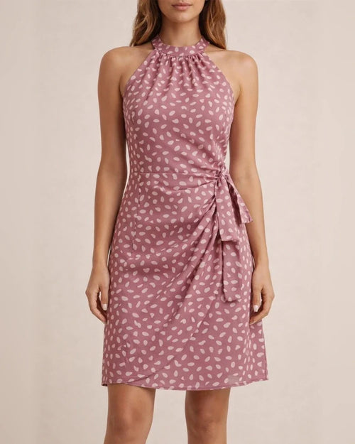 Women's Pop-up Lace-up Polka Dot Pleated Dress Sleeveless Drawstring Neck Dress Irregular Skirt | JRSEE:49872a11-a049-40fc-af24-8e79bfd3460d