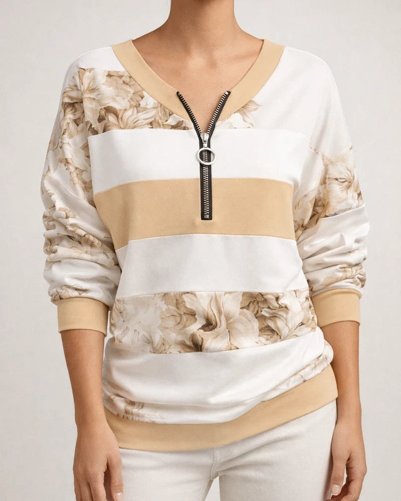 Women's Printed Zipper V-Neck Oversized Casual Sweatshirt Long Sleeve Top | JRSEE:0a5a83e2-4eee-4f13-87c8-24b16971daf7