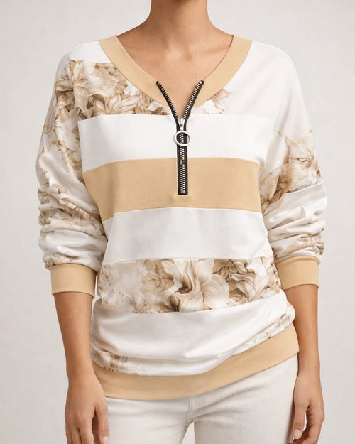 Women's Printed Zipper V-Neck Oversized Casual Sweatshirt Long Sleeve Top | JRSEE:0a5a83e2-4eee-4f13-87c8-24b16971daf7