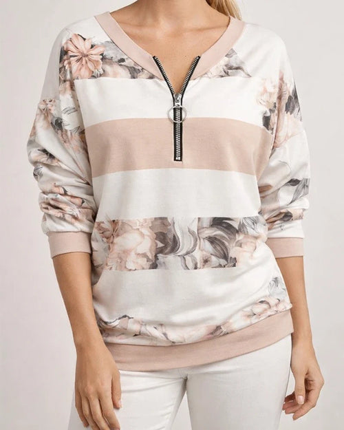 Women's Printed Zipper V-Neck Oversized Casual Sweatshirt Long Sleeve Top | JRSEE:63f980c4-114c-4731-8ee2-9a5653b04d9c