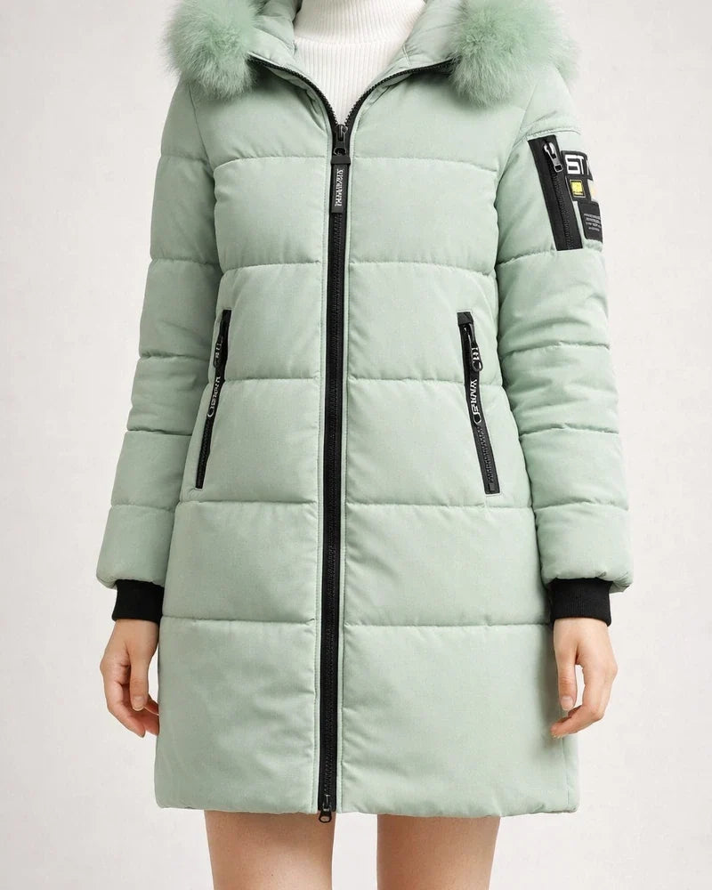 Women's Puffer Jacket Long with Pockets Slim Fit Fur Collar Coat powder Bean Green White Black Gray Classic Style Christmas Winter Zipper Hoodie Regular Fit M L XL XXL XXXL / Daily / Windproof | JRSEE:2841551d-b854-4500-b299-746e274ea054