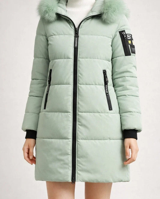 Women's Puffer Jacket Long with Pockets Slim Fit Fur Collar Coat powder Bean Green White Black Gray Classic Style Christmas Winter Zipper Hoodie Regular Fit M L XL XXL XXXL / Daily / Windproof | JRSEE:2841551d-b854-4500-b299-746e274ea054