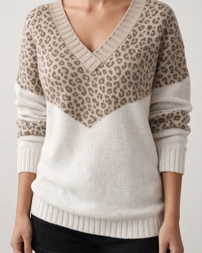Women's Pullover Sweater Jumper Patchwork Print Leopard Print Color Block Stylish Basic Casual Long Sleeve Regular Fit Sweater Cardigans V Neck Fall Winter Khaki / Daily / Holiday / Going out | JRSEE:d497a9f0-b285-4d16-b70e-b0e21698d854