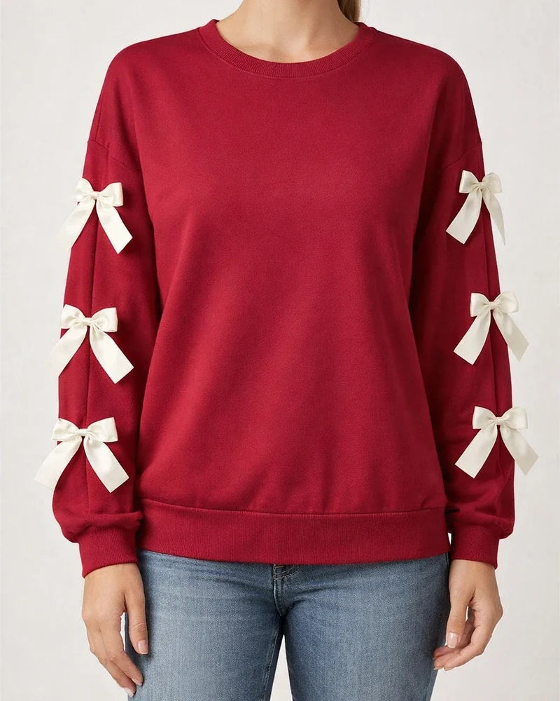 Women's Red Christmas Sweatshirt with Crew Neck and Bow for Fall/Winter | JRSEE:b7cd1a73-6b26-4528-8138-f7842ac0211f