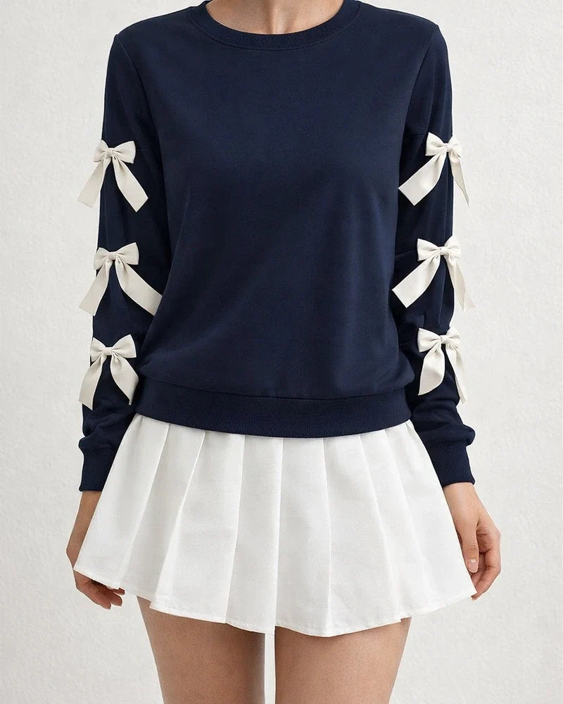 Women's Red Christmas Sweatshirt with Crew Neck and Bow for Fall/Winter | JRSEE:d403775e-893b-476d-a3af-ac75806995ed