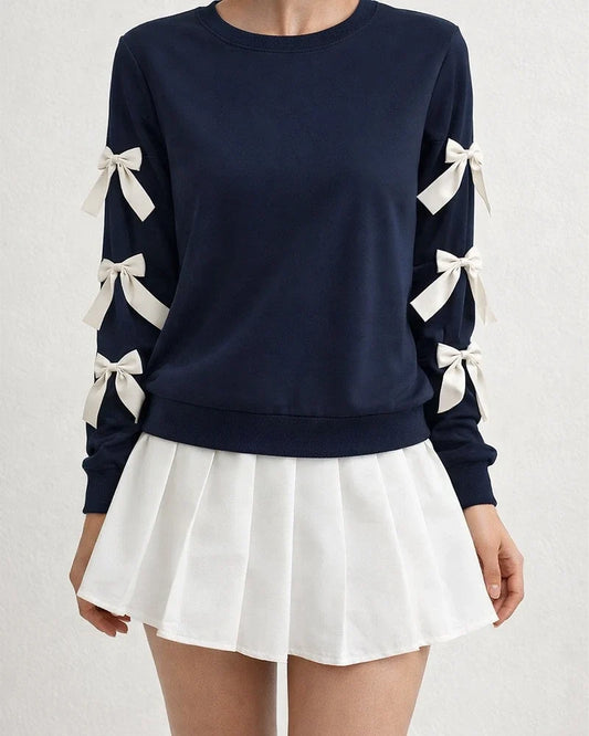 Women's Red Christmas Sweatshirt with Crew Neck and Bow for Fall/Winter | JRSEE:d403775e-893b-476d-a3af-ac75806995ed