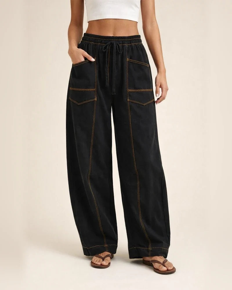 Women's Relaxed Wide-Leg Pants Casual Summer Wide-Leg Pants Drawstring Waist Casual Pants Sweatpants | JRSEE:5eaa3a0b-a1f1-4a27-9de5-b8090253be89