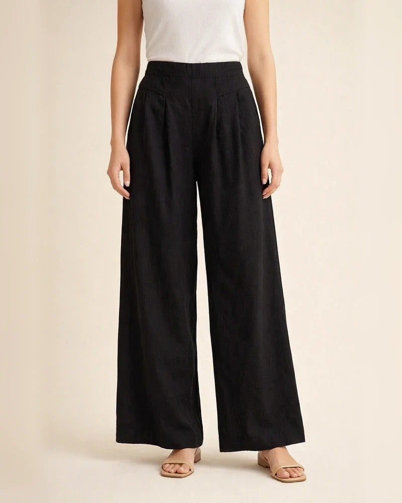 Women's Retro Linen Wide-Leg Pants: Summer High-Waisted Casual Loose-Fit Cropped Pants | JRSEE:a91b0718-b5a3-4276-8126-4120f40d6a7b