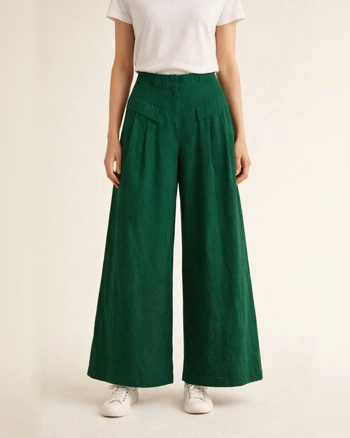 Women's Retro Linen Wide-Leg Pants: Summer High-Waisted Casual Loose-Fit Cropped Pants | JRSEE:be5866b4-c676-4aab-bb0f-cd308450498b