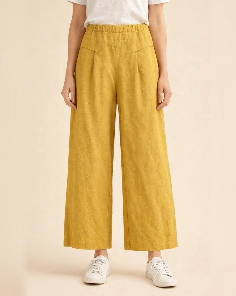 Women's Retro Linen Wide-Leg Pants: Summer High-Waisted Casual Loose-Fit Cropped Pants | JRSEE:951a9b67-33c9-42a1-9488-eedabb87da64