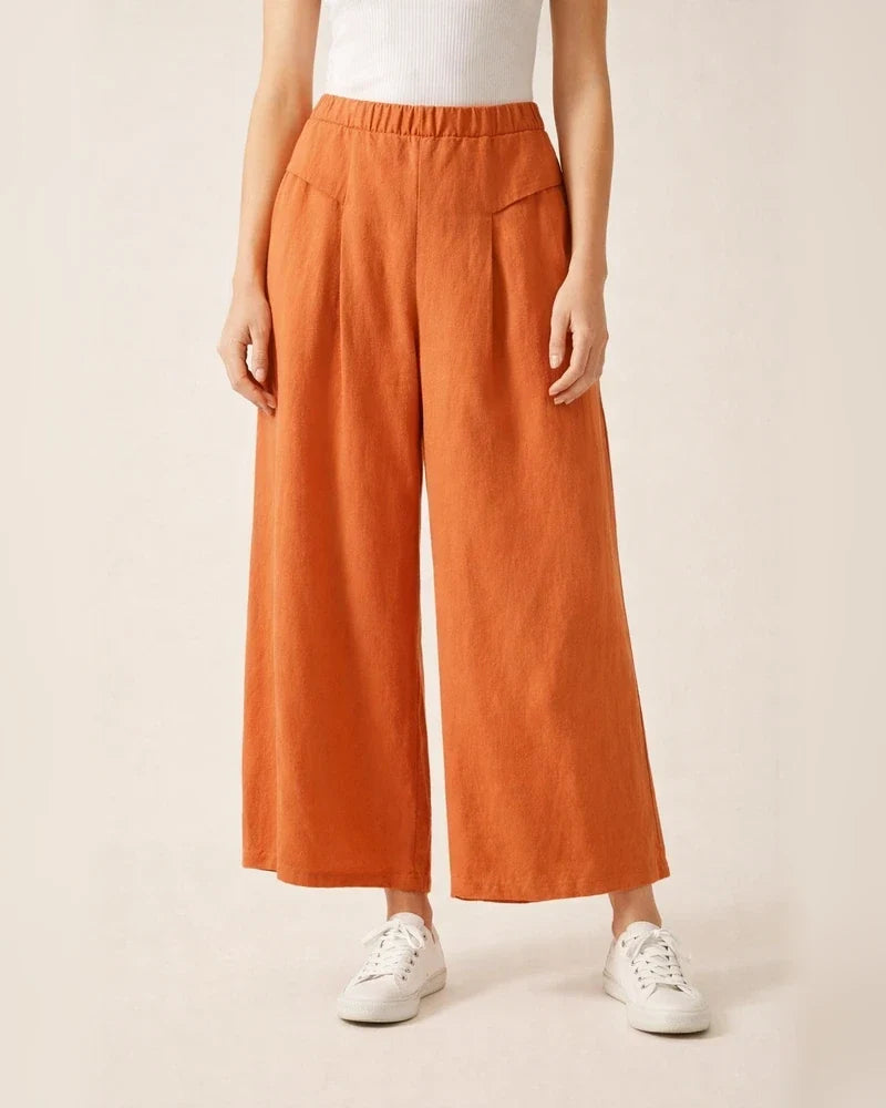 Women's Retro Linen Wide-Leg Pants: Summer High-Waisted Casual Loose-Fit Cropped Pants | JRSEE:6de82b82-0c4c-4819-8c47-a64559ab8cfa