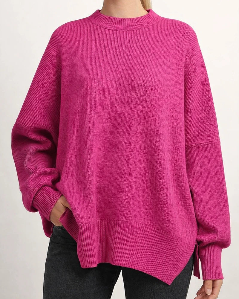 Women's Round Neck Bat Sleeve Long-sleeved Sweater Fall Knit Side Slit Sweater | JRSEE:c1d22f48-13fa-4cf6-ae81-64c8efb7b3c2