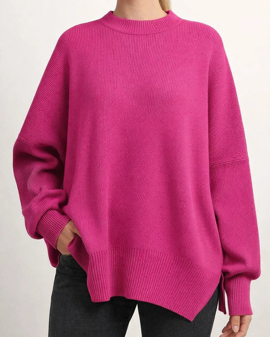 Women's Round Neck Bat Sleeve Long-sleeved Sweater Fall Knit Side Slit Sweater | JRSEE:c1d22f48-13fa-4cf6-ae81-64c8efb7b3c2