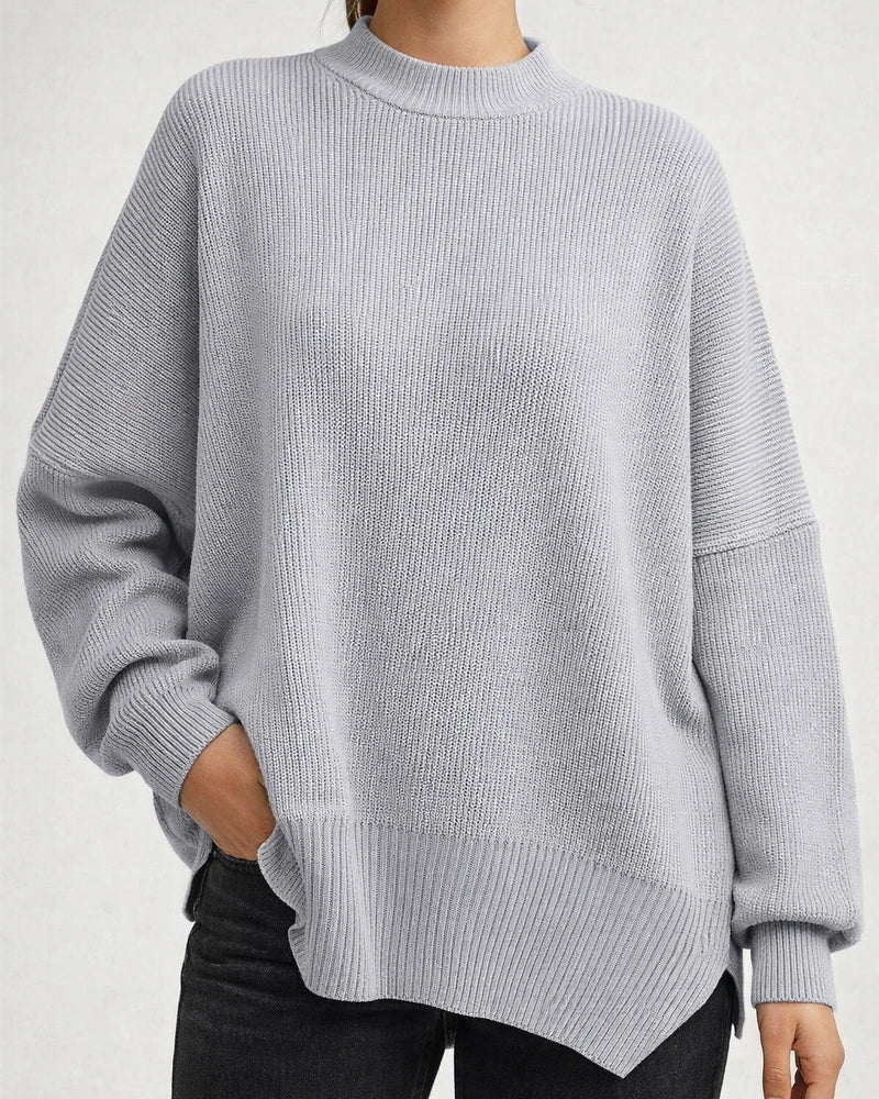 Women's Round Neck Bat Sleeve Long-sleeved Sweater Fall Knit Side Slit Sweater | JRSEE:8bce0ca3-2dde-49c2-8b72-885c764e20c0