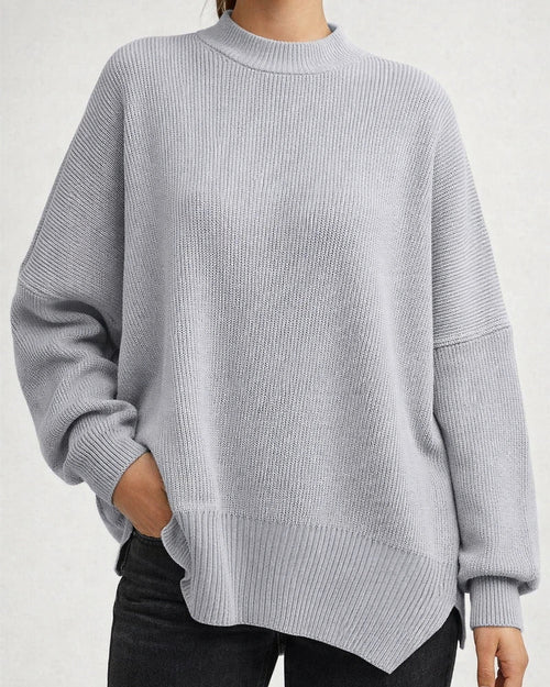 Women's Round Neck Bat Sleeve Long-sleeved Sweater Fall Knit Side Slit Sweater | JRSEE:8bce0ca3-2dde-49c2-8b72-885c764e20c0