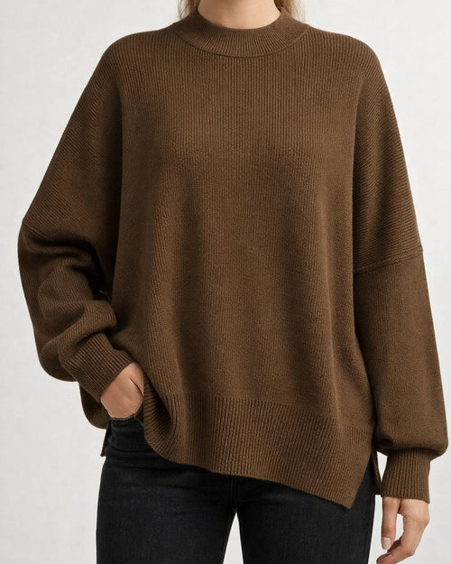 Women's Round Neck Bat Sleeve Long-sleeved Sweater Fall Knit Side Slit Sweater | JRSEE:430a9a6a-c154-4c58-890d-3ecf68146537