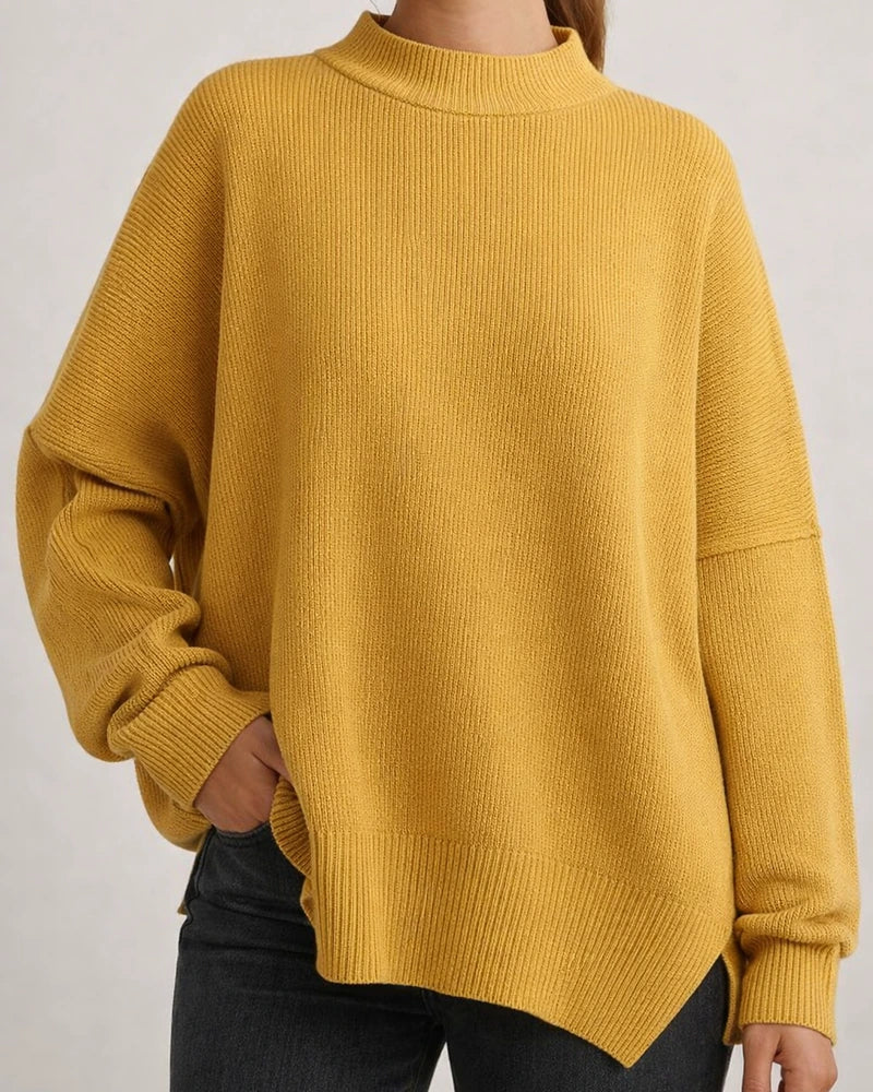 Women's Round Neck Bat Sleeve Long-sleeved Sweater Fall Knit Side Slit Sweater | JRSEE:1975676e-864d-4a4a-b0ba-e3d394f88283
