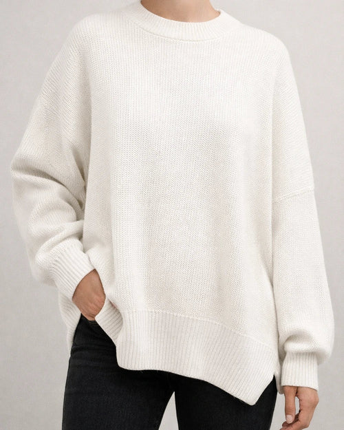 Women's Round Neck Bat Sleeve Long-sleeved Sweater Fall Knit Side Slit Sweater | JRSEE:c2a5b8f3-f15c-44d4-8475-49fc7e0ce44a