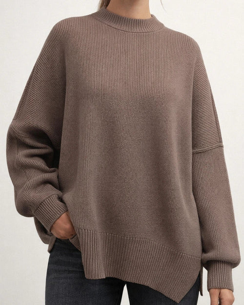 Women's Round Neck Bat Sleeve Long-sleeved Sweater Fall Knit Side Slit Sweater | JRSEE:2b794a42-01cd-4a80-9b29-84baed1eb365