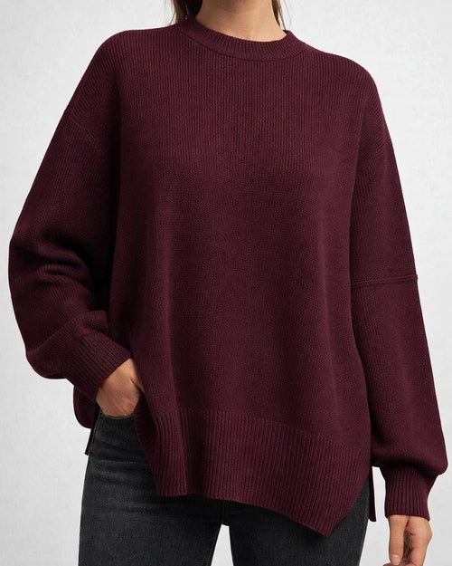 Women's Round Neck Bat Sleeve Long-sleeved Sweater Fall Knit Side Slit Sweater | JRSEE:50d56c94-f508-436a-ab39-567980a9e8e0
