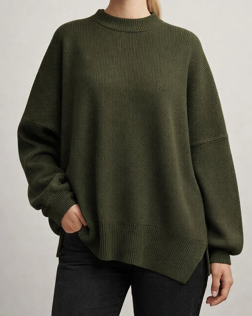 Women's Round Neck Bat Sleeve Long-sleeved Sweater Fall Knit Side Slit Sweater | JRSEE:b64bcec7-d0c7-44f0-922f-329e8261677b