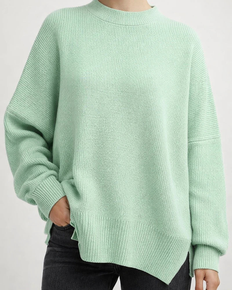 Women's Round Neck Bat Sleeve Long-sleeved Sweater Fall Knit Side Slit Sweater | JRSEE:cf5fde1d-c3e7-4d4b-af24-19a7ba2d3877