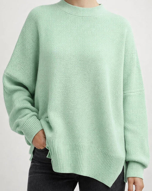 Women's Round Neck Bat Sleeve Long-sleeved Sweater Fall Knit Side Slit Sweater | JRSEE:cf5fde1d-c3e7-4d4b-af24-19a7ba2d3877