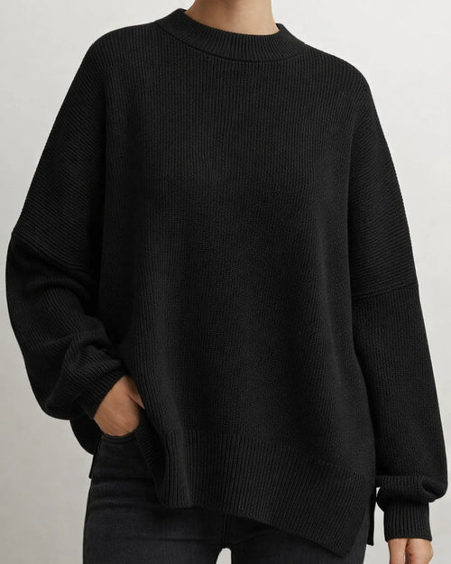 Women's Round Neck Bat Sleeve Long-sleeved Sweater Fall Knit Side Slit Sweater | JRSEE:968137f5-e301-40b9-9c19-24009db5cb1e