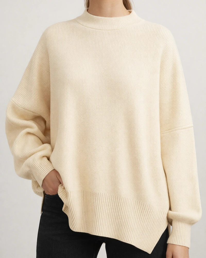 Women's Round Neck Bat Sleeve Long-sleeved Sweater Fall Knit Side Slit Sweater | JRSEE:7cfb25c9-56e8-4d2f-9982-ba64941464e7