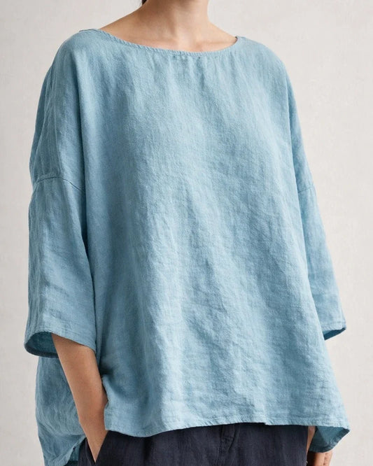 Women's Round Neck Cotton Linen Loose Tops with A Hundred Literary Retro Model Blouse Comfortable Casual Seven-point Sleeve Top | JRSEE:0dcd7a75-6fc2-4340-aaf3-37576f20a504