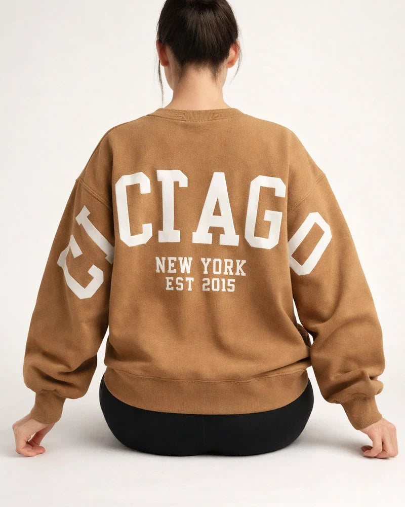 Women's Round Neck Loose Pullover Casual Fashion Printing Thickened Versatile Tops Long-sleeved Sweater | JRSEE:bd0a8be3-757d-4592-ab8b-a605e2aee705