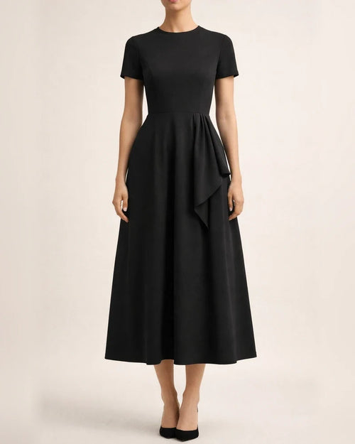 Women's Round Neck Short-sleeved Temperament Waist Skinny Swing Party Dress Dress White Black Green Blue S-2XL | JRSEE:dbbeec05-6519-451b-bcb0-b3a504c9c1dc